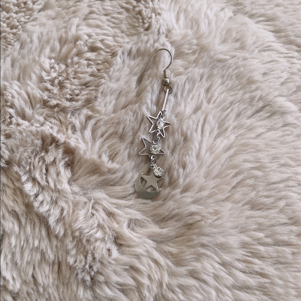 999 Pure Silver Single Drop Star Moon Earring